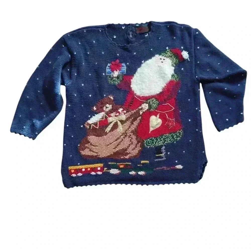 Beautiful Vintage Not Ugly Hand-Knit Santa Christmas Holiday Sweater